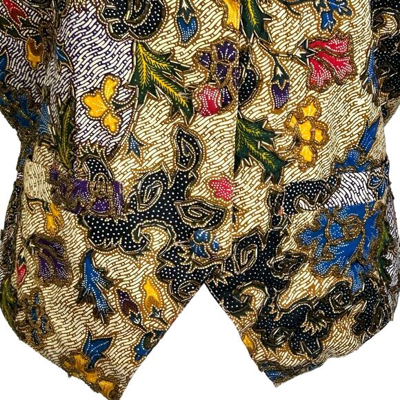 Halsey Collection Vest Petite Small Vintage Boho Tan Blue Red Floral Art Beaded - Picture 9 of 14